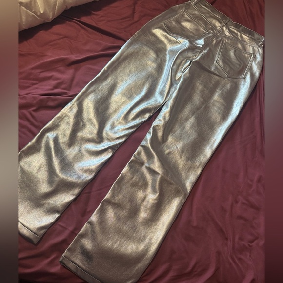 ABERCROMBIE & FITCH Silver Metallic Pants- 90s straight, high rise, curve love! - Picture 2 of 9